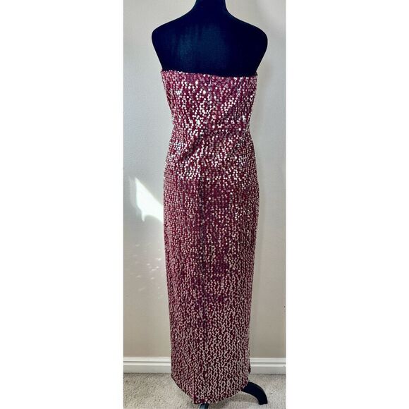 Lulus Lavish Lover Wine Red Strapless Sequin Maxi Cocktail Dress With Slit L - Picture 4 of 8
